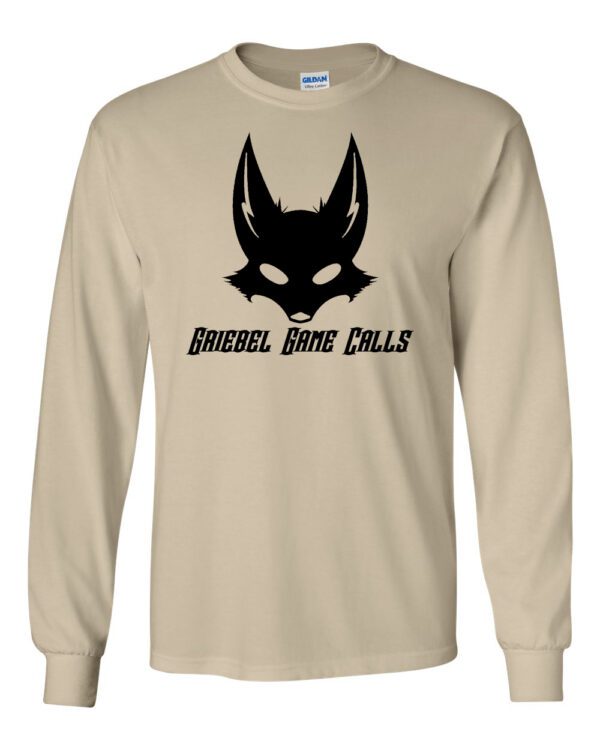 A tan long sleeve shirt with the logo of squirrel home calls.