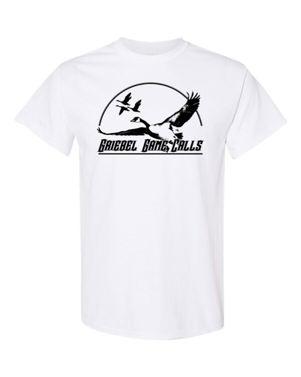 A white t-shirt with an image of a bird flying.